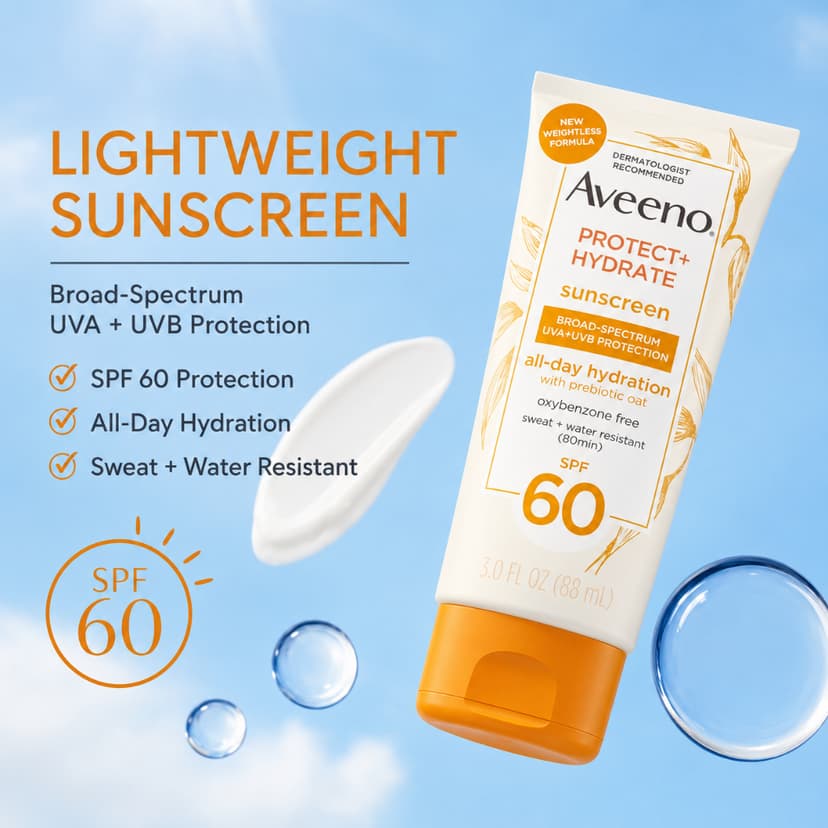 Aveeno Protect + Hydrate Broad Spectrum SPF 60 All Day Hydration Sunscreen with Prebiotic Oat