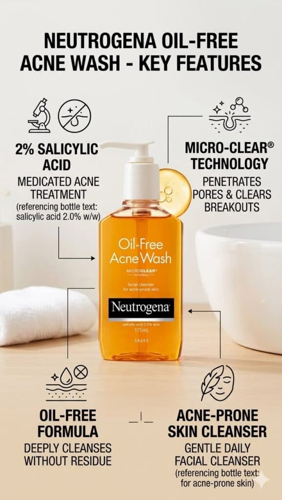 NEUTROGENA Oil-Free Acne Face Wash with Salicylic Acid Acne Treatment (177 ml)