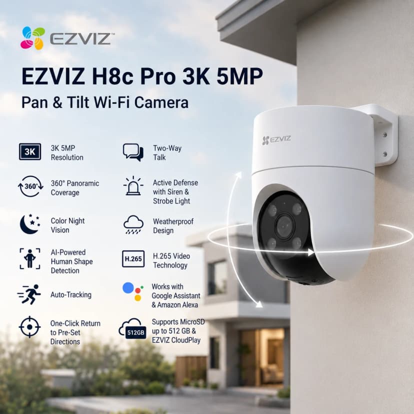 EZVIZ CS-H8c Pro 5MP 3K Pan & Tilt Wi-Fi IP Camera
